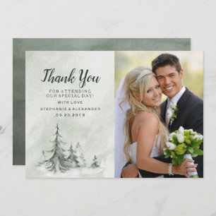 Carte De Remerciements Aquarelle Fir Trees Mariage d'hiver