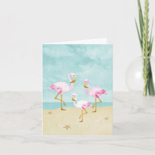 Carte De Remerciements Aquarelle Flamants roses roses sur la plage