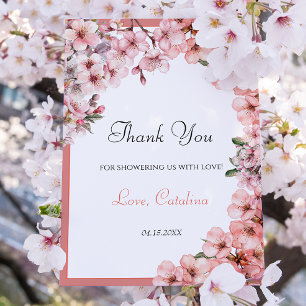 Carte De Remerciements Aquarelle Fleur de Cerisier Rose Élégante