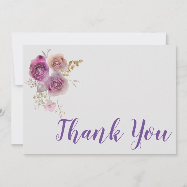Carte De Remerciements Aquarelle fleur pourpre (Devant)