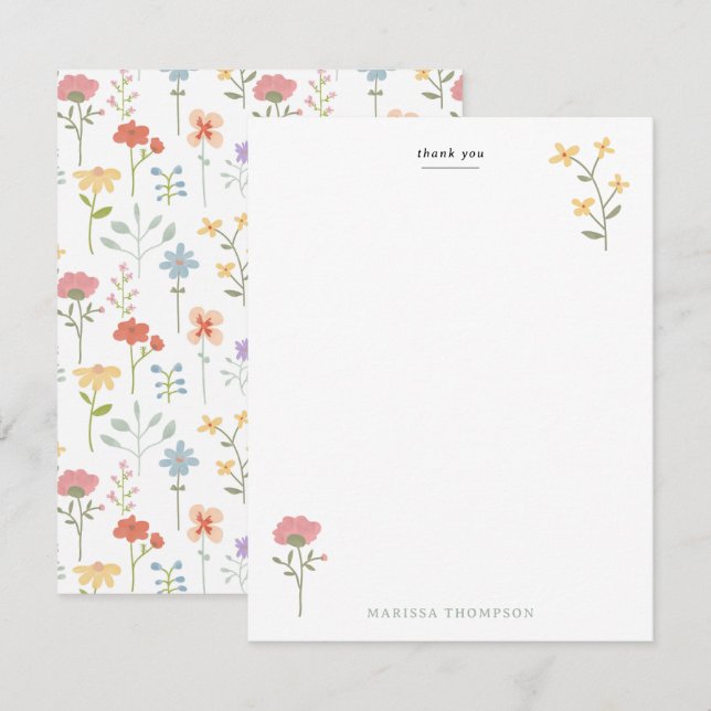 Carte De Remerciements Aquarelle Fleur sauvage motif floral (Devant / Derrière)
