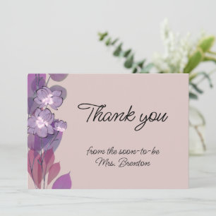 Carte De Remerciements Aquarelle fleurie mauve