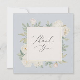 Carte De Remerciements Aquarelle fleurs blanches, bleu clair mariage