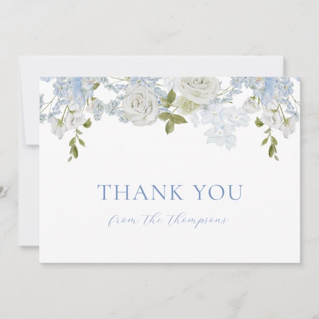 Carte De Remerciements Aquarelle Fleurs bleu doux Baby Boy Douche (Devant)