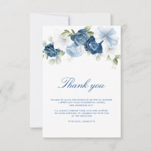Carte De Remerciements Aquarelle Fleurs de Bleu Poussiéreux Script