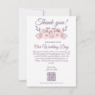 Carte De Remerciements Aquarelle Fleurs roses-Photo Mariage-