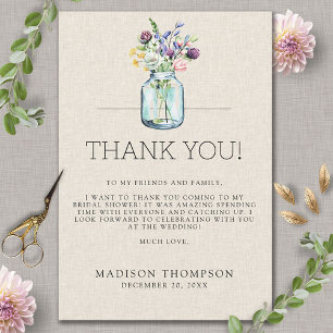 Carte De Remerciements Aquarelle Fleurs Sauvages Lin Bridal Shower Bohème