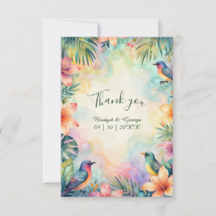 Carte De Remerciements Aquarelle Fleurs tropicales oiseaux Mariage Hawaï