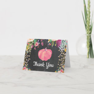 Carte De Remerciements Aquarelle Floral Automne Citrouille Rose Paillette