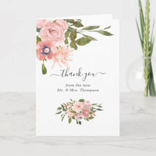 Carte De Remerciements Aquarelle floral Blush et Rose Mariage or