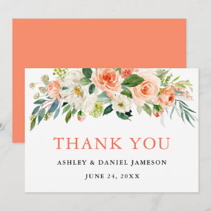 Carte De Remerciements Aquarelle Floral Coral Mariage