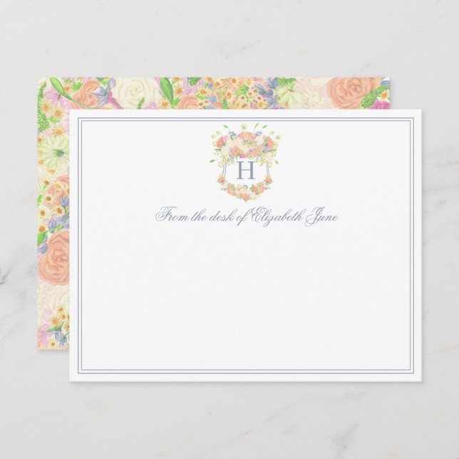 Carte De Remerciements Aquarelle Floral Garden Party Crest (Devant / Derrière)