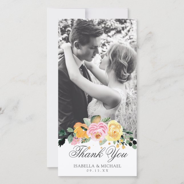 Carte De Remerciements Aquarelle Floral Mariage élégant (Devant)