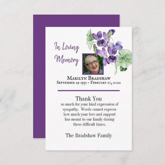 Carte De Remerciements Aquarelle Floral Memorial Bereavement Photo (Devant / Derrière)