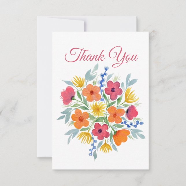 Carte De Remerciements Aquarelle Floral "Merci" (Devant)
