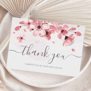 Carte De Remerciements Aquarelle Floral rose cerisier Mariage