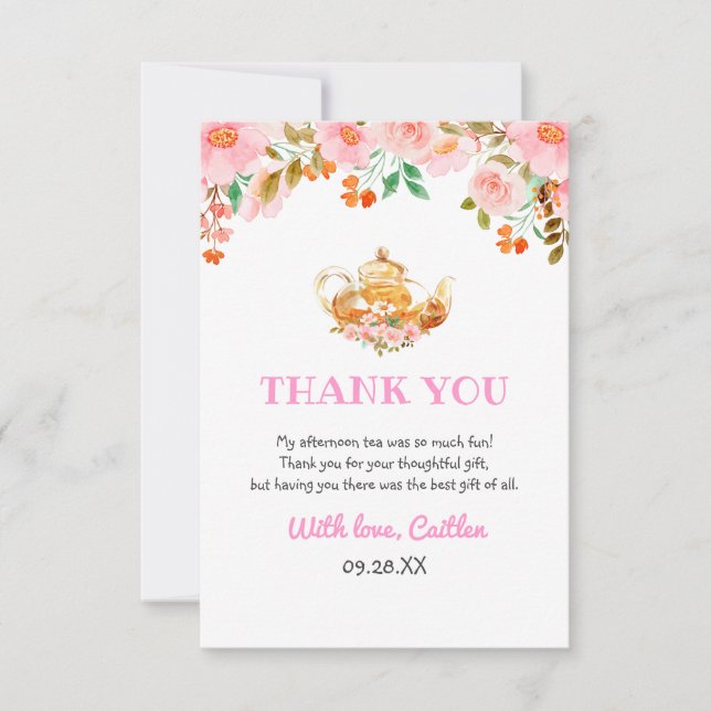 Carte De Remerciements Aquarelle Floral verdure Teapot Party Anniversaire (Devant)