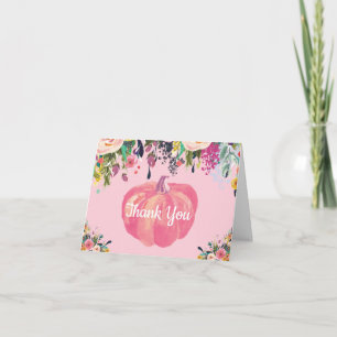 Carte De Remerciements Aquarelle Florale Automne Rose Citrouille