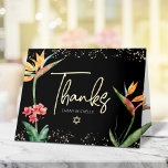 Carte De Remerciements Aquarelle florale bat mitzvah Tropical Black Gold<br><div class="desc">Assurez-vous que votre Bat mitzvah préféré exprime sa reconnaissance à tous ceux qui ont soutenu son événement marquant! Envoyez cette carte de remerciements sophistiquée et personnalisée ! Élégant, étonnant, coloré, oiseaux d'aquarelle tropicale des fleurs de paradis, faux écriture manuscrite or, Star of David et points de parties scintillant, avec blanc...</div>