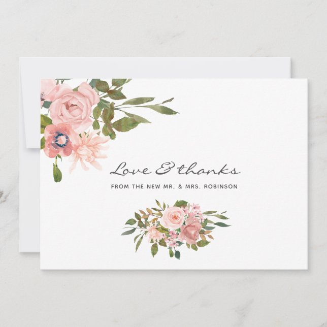 Carte De Remerciements Aquarelle florale Blush Mariage rose (Devant)