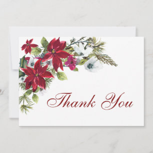 Carte De Remerciements Aquarelle florale de Poinsettia rouge