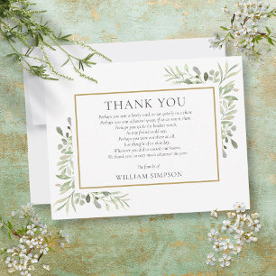 Carte De Remerciements Aquarelle florale de verdure pour poème funéraire