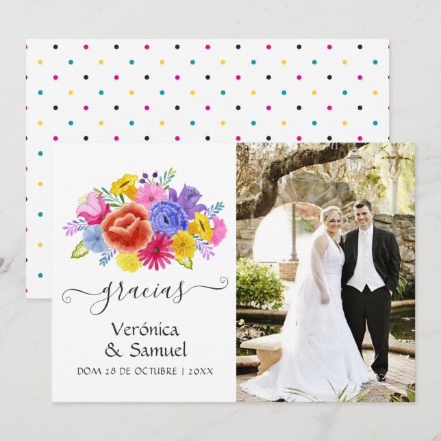 Carte De Remerciements Aquarelle Florale Espagne Fiesta photo Mariage (Devant / Derrière)