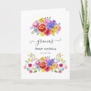 Carte De Remerciements Aquarelle Florale espagnole Fiesta Quinceañera Pho