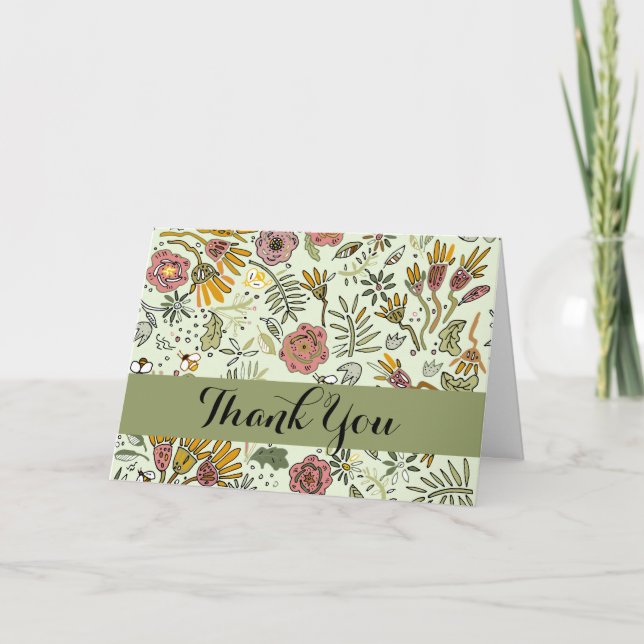 Carte De Remerciements Aquarelle Florale Fleurs d'abeille Élégante Modern (Devant)