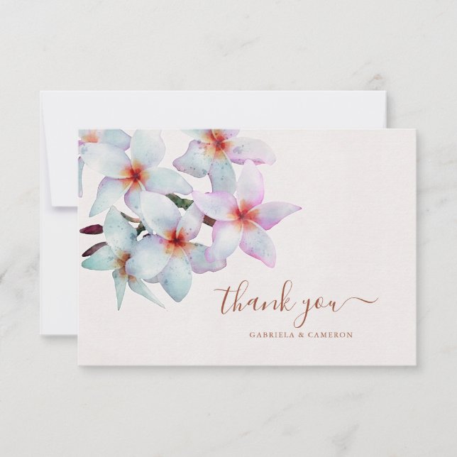 Carte De Remerciements Aquarelle Florale Frangipani Mariage en terre cuit (Devant)