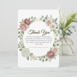 Carte De Remerciements Aquarelle Florale Géométrique Rose Poussiéreuse Él