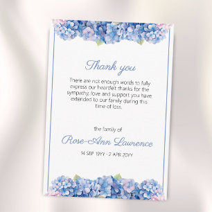 Carte De Remerciements Aquarelle florale hydrangea bleu enterrement