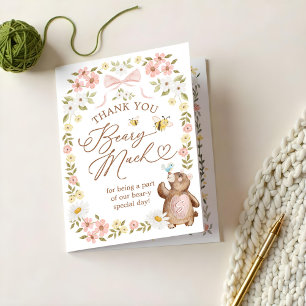 Carte De Remerciements Aquarelle florale mignonne Baby shower Ours bois