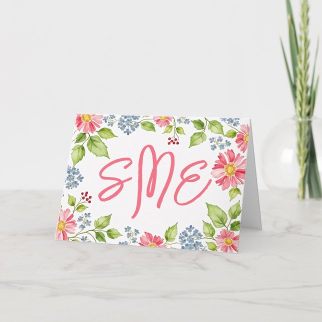 Carte De Remerciements Aquarelle florale Monogramme papeterie (Devant)