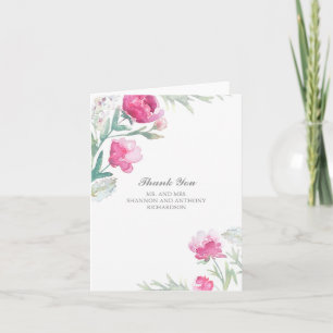 Carte De Remerciements aquarelle florale - remerciement de mariage rose p