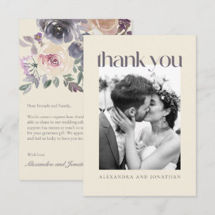Carte De Remerciements Aquarelle florale violet moderne photo Mariage
