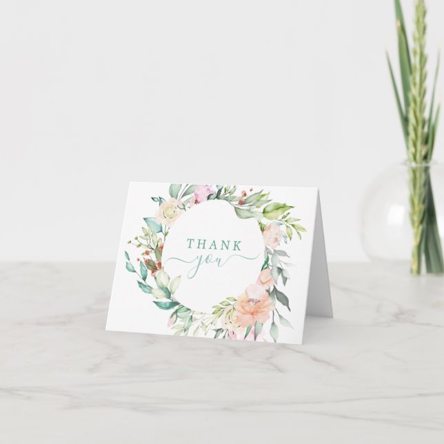 Carte De Remerciements Aquarelle Florale Wreath Pastel Mint Green (Devant)