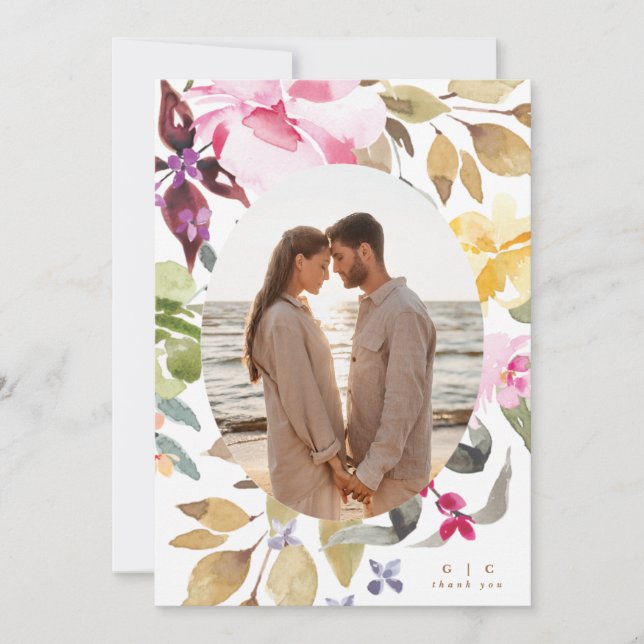 Carte De Remerciements Aquarelle Florales Mariage Photo (Devant)