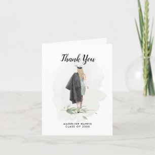 Carte De Remerciements Aquarelle Foliage Girl Graduation Photo