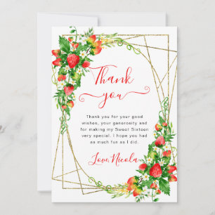 Carte De Remerciements Aquarelle Fraises Florales Cadre Sweet 16