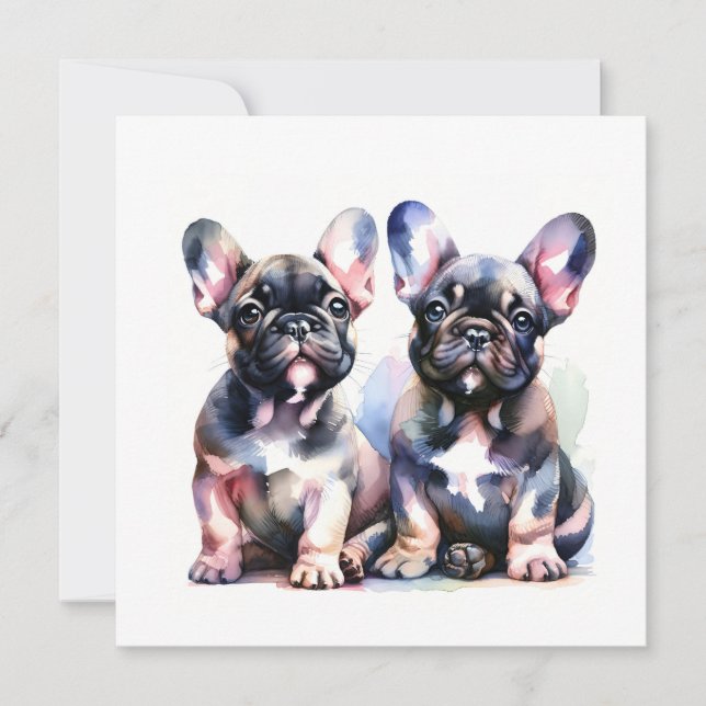 Carte De Remerciements Aquarelle French Bulldog mignon chiots (Devant)
