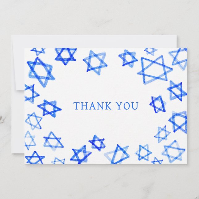 Carte De Remerciements Aquarelle Fun Blue Star de David Bar Bat mitzvah (Devant)