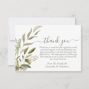 Carte De Remerciements Aquarelle funéraire Eucalyptus dans la mémoire aim