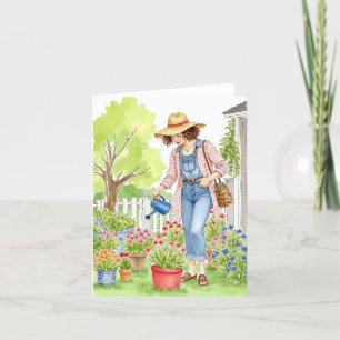 Carte De Remerciements Aquarelle Garden Woman