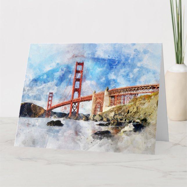 Carte De Remerciements Aquarelle Golden Gate Bridge à San Francisco (Devant)