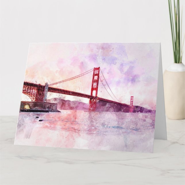 Carte De Remerciements Aquarelle Golden Gate Bridge à San Francisco (Devant)