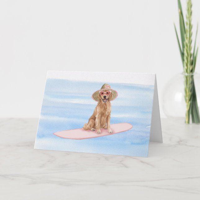 Carte De Remerciements Aquarelle Golden Retriever Paddboard (Devant)