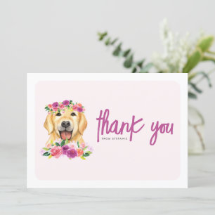 Carte De Remerciements Aquarelle Golden Retriever Purple Floral Anniversa