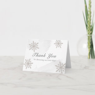 Carte De Remerciements Aquarelle gris Baby shower de flocons d'argent