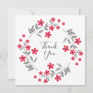 Carte De Remerciements Aquarelle gris rouge Fleur Wreath